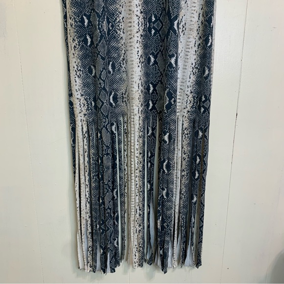 L&B Lucky Blessed Snake Print Sleeveless Fringe Long Duster Cardigan Size Small - Picture 11 of 16